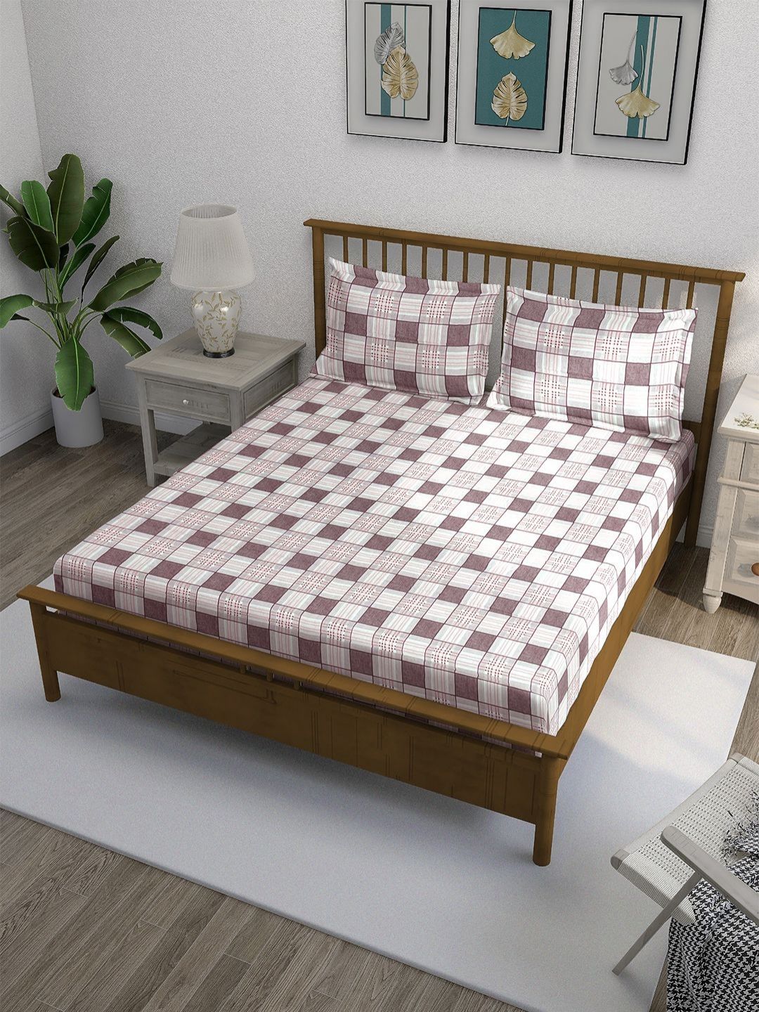 SWAYAM Pink & White Geometric 210 TC King Bedsheet with 2 Pillow Covers-picture-10