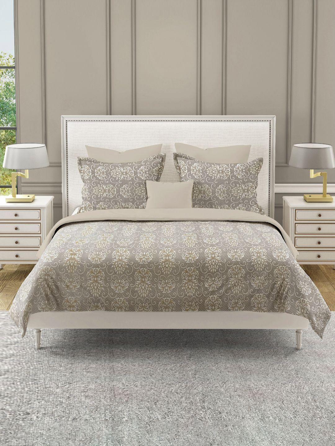 SWAYAM Brown & Grey Floral 210 TC King Bedsheet with 2 Pillow Covers-picture-36