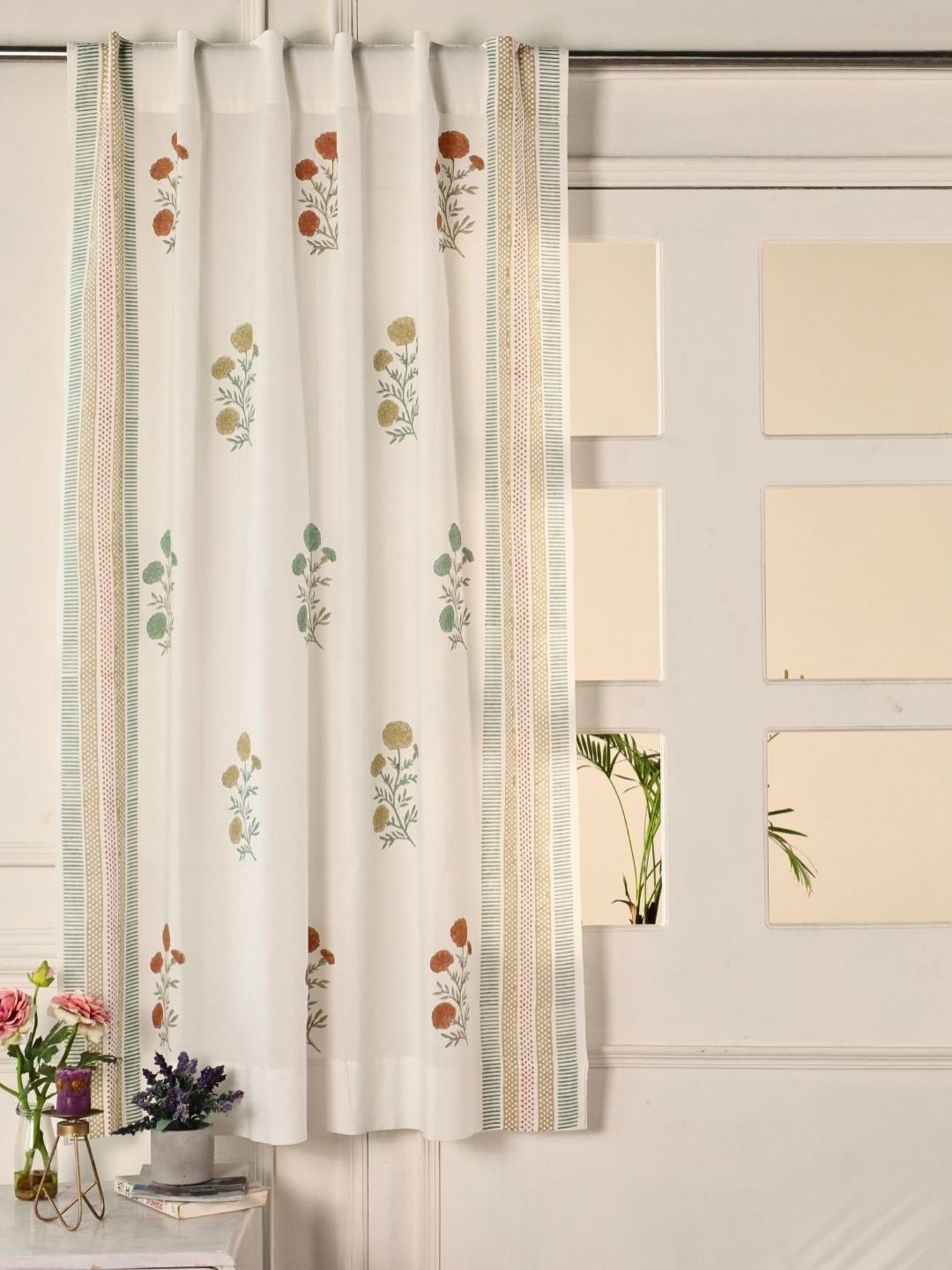 Peepul Tree Teal & Cream-Coloured Floral Sheer Window-picture-38