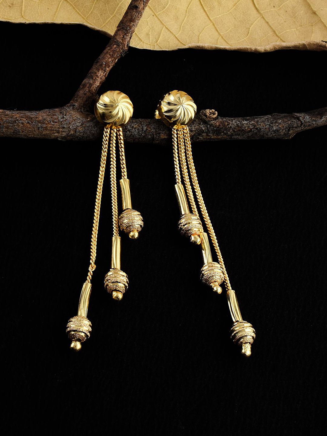 MEMOIR Gold-Plated Contemporary Beaded Tasselled Drop Earrings-picture-41