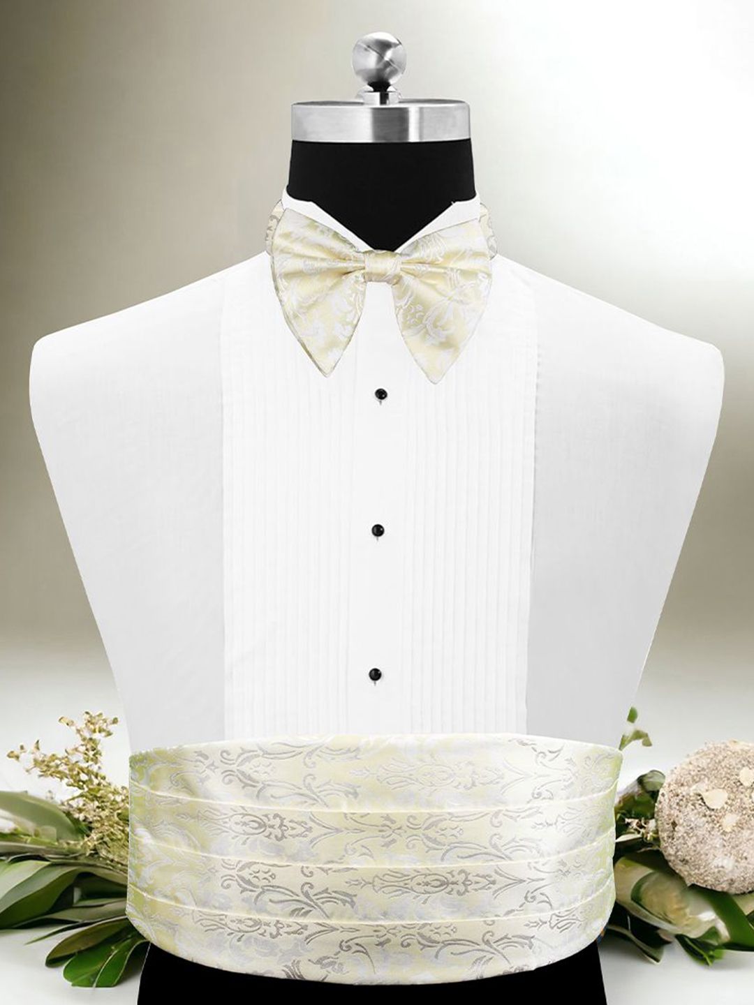 PELUCHE Men Woven Design Cummerbund, Bow Tie & Pocket Square Set-picture-49