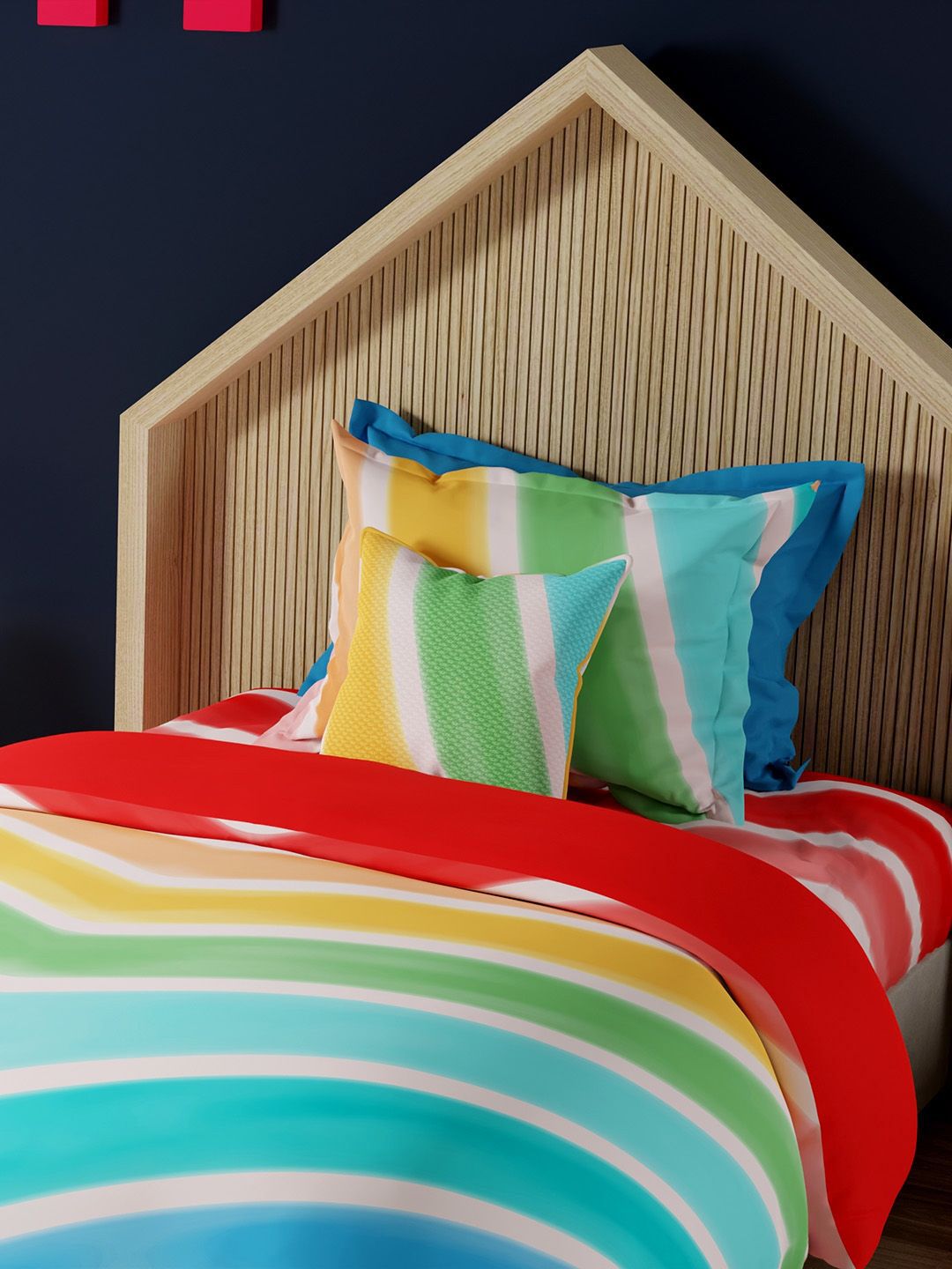 United Colors of Benetton Red & Blue Printed Cotton Single Bedding Set-picture-29