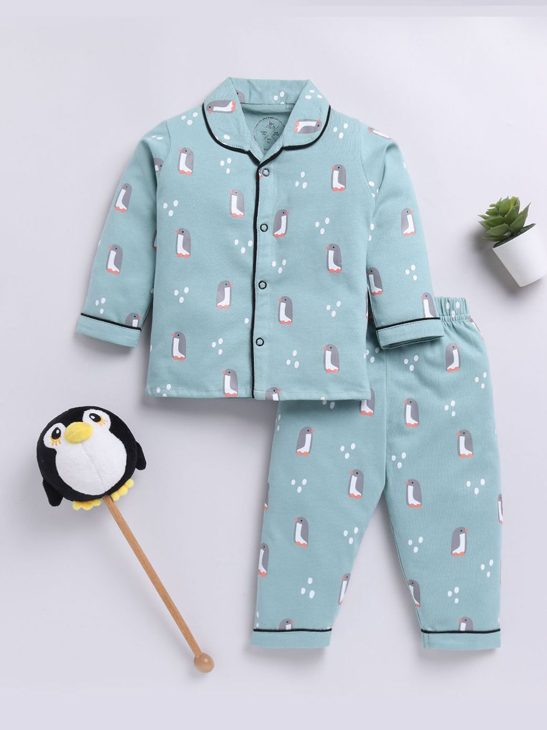 Clt.s Kids Graphic Printed Shirt Collar Long Sleeves Night suit
