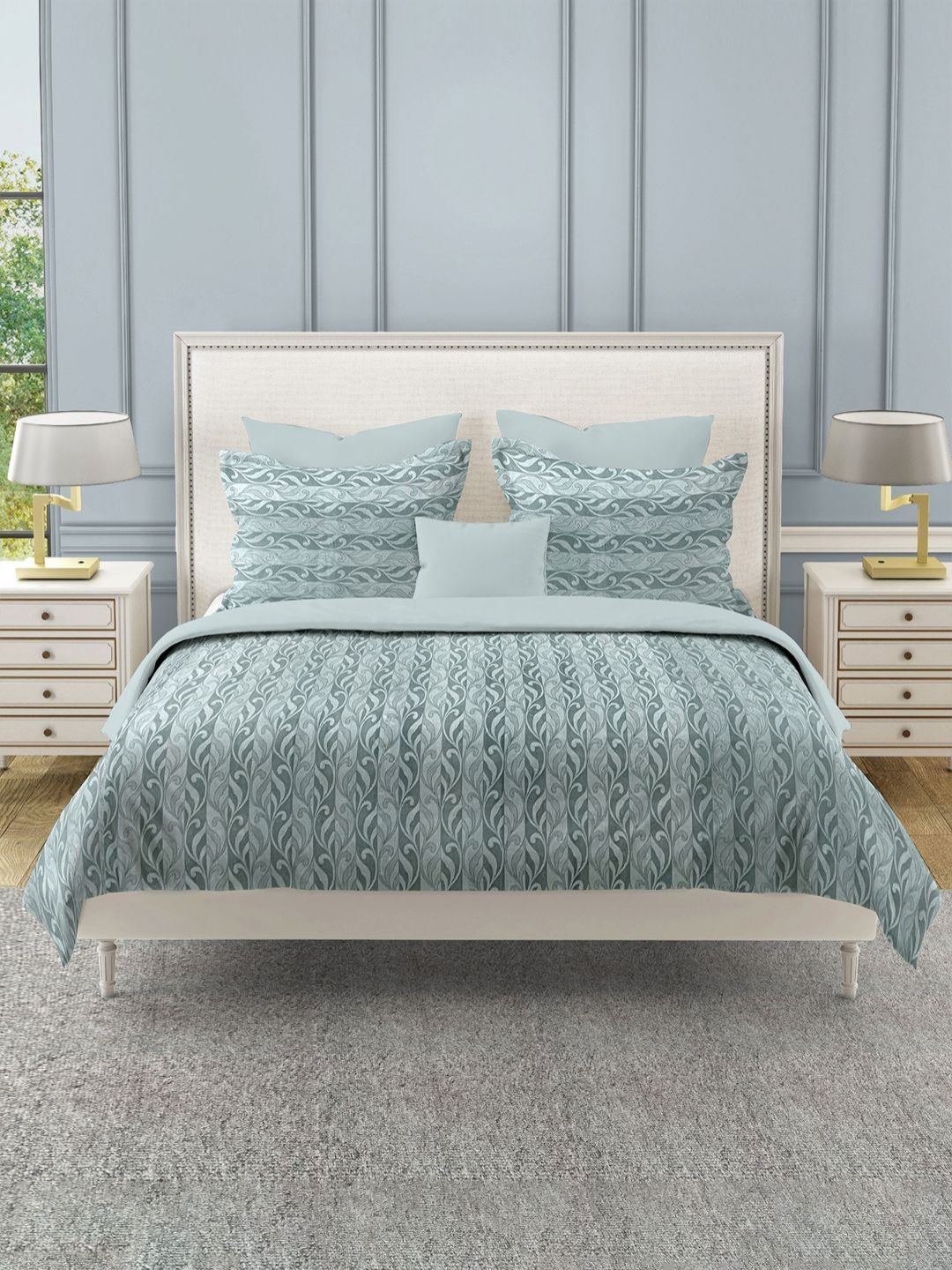 SWAYAM Blue & Grey Ethnic Motifs 210 TC Queen Bedsheet with 2 Pillow Covers-picture-16