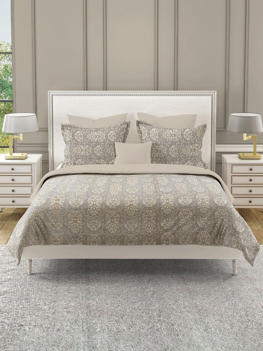 SWAYAM Brown & White Ethnic Motifs 210 TC King Bedsheet with 2 Pillow Covers-picture-25