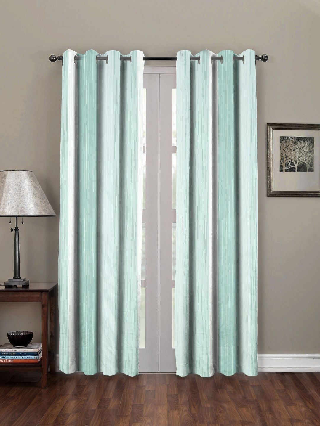 RRC Green & White 2 Pieces Striped Microfiber Cotton Door Curtains-picture-40