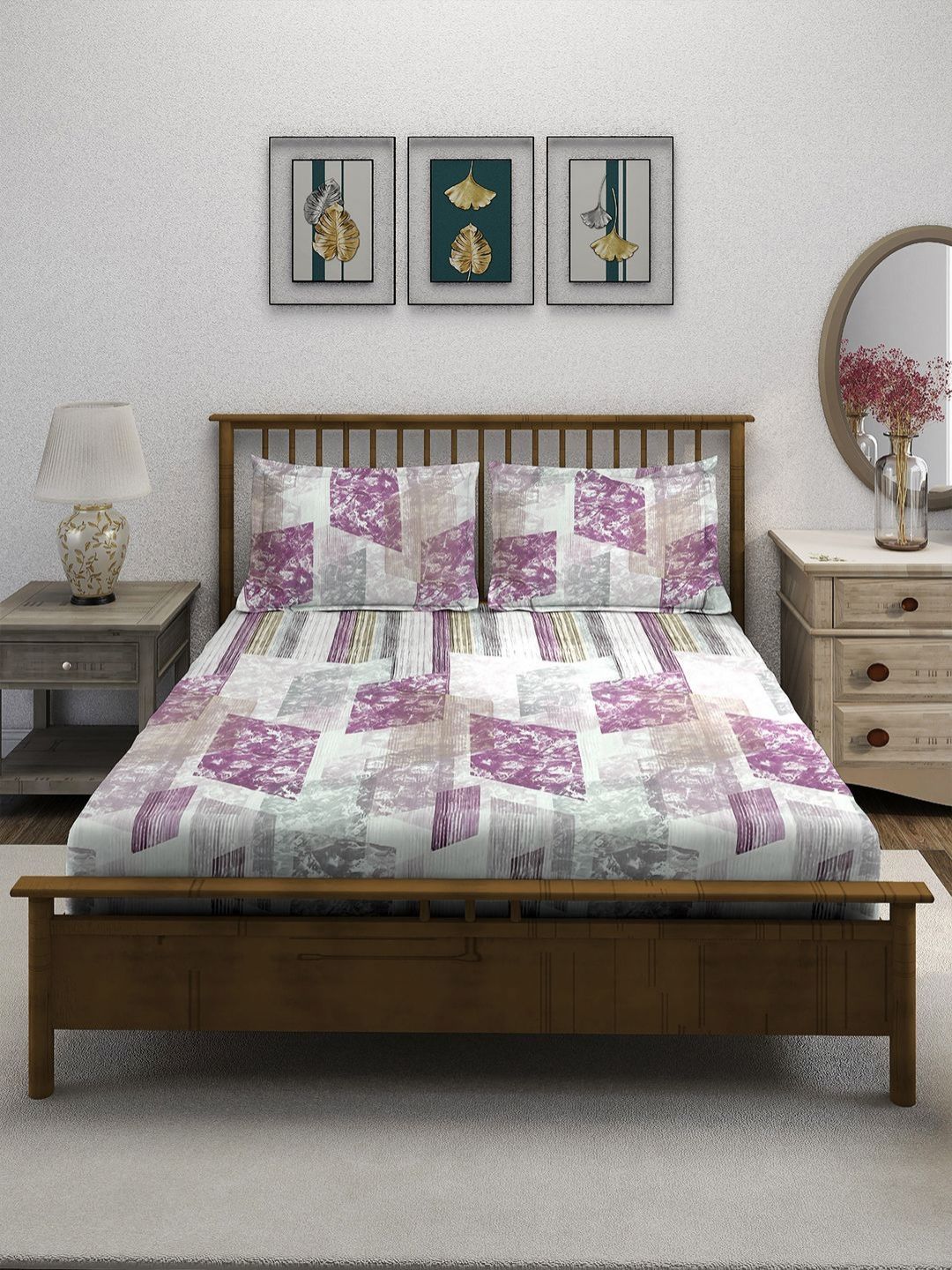 SWAYAM Ananda Pink & White Printed Pure Cotton 210 TC King Bedsheet Set 2.74 x 2.74m-picture-18