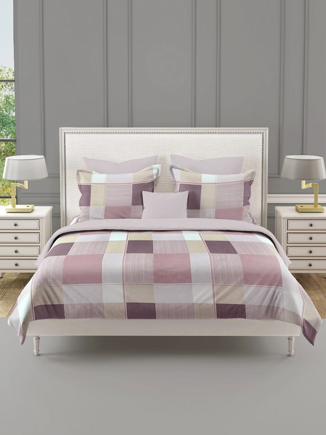 SWAYAM Pink & White Geometric 210 TC King Bedsheet with 2 Pillow Covers-picture-21