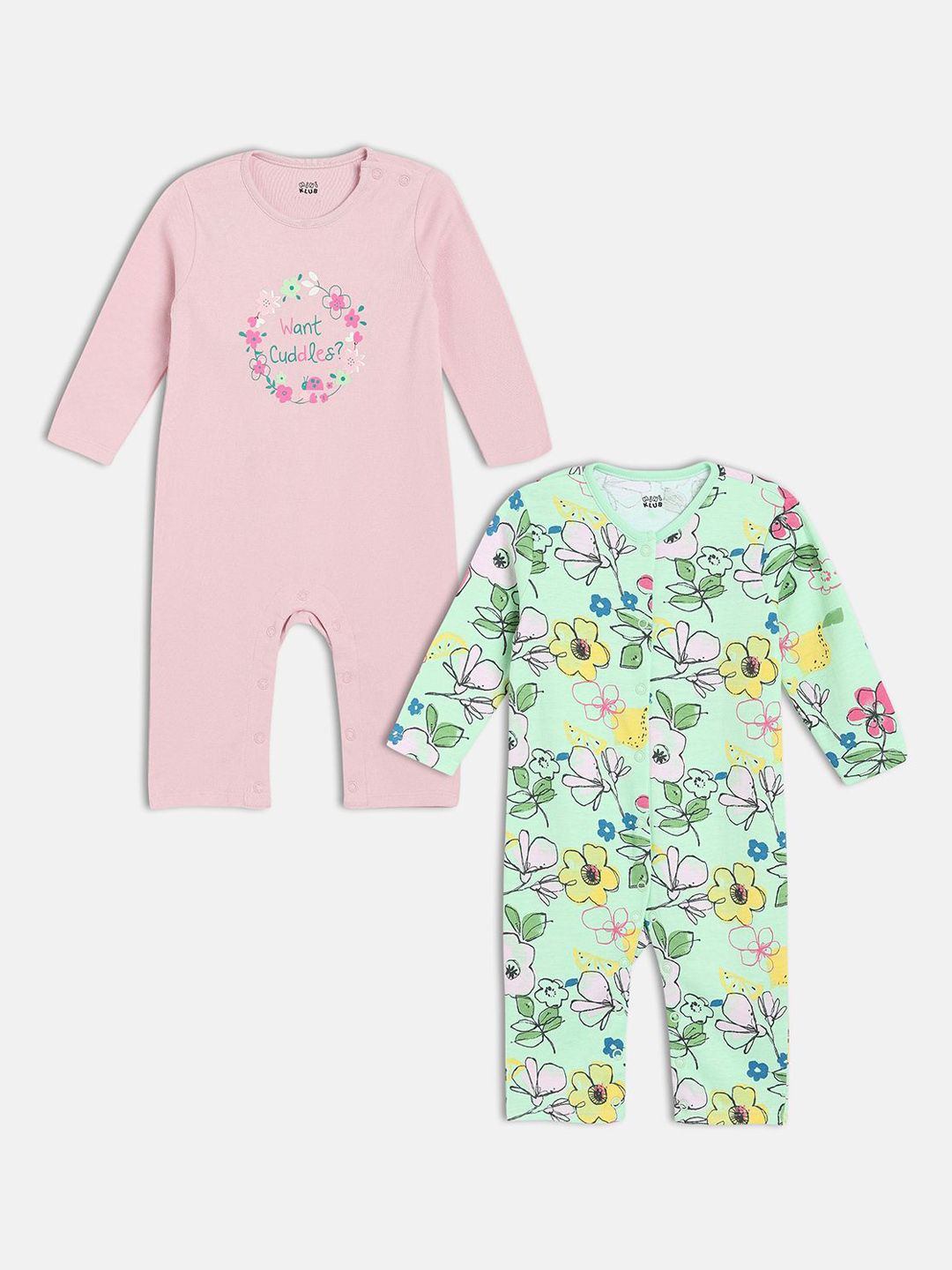 MINI KLUB Infant Girls Pack Of 2 Printed Cotton Rompers-picture-43