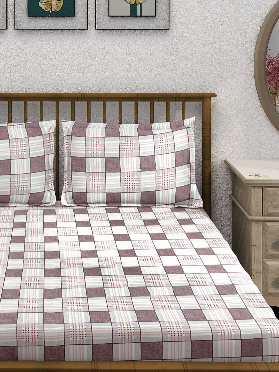 SWAYAM Ananda Pink & White Geometric 210 TC Pure Cotton Queen Bedsheet Set-1.8 m x 1.9 m-picture-26