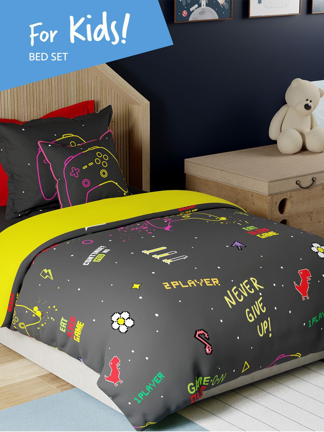 United Colors of Benetton Charcoal & White Printed Cotton Single Bedding Set-image-17