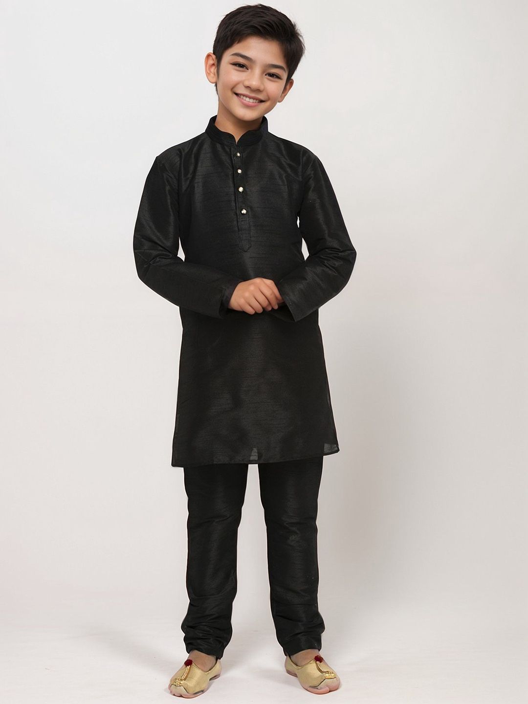 DEVOILER Boys Mandarin Collar Dupion Silk Straight Kurta-picture-42