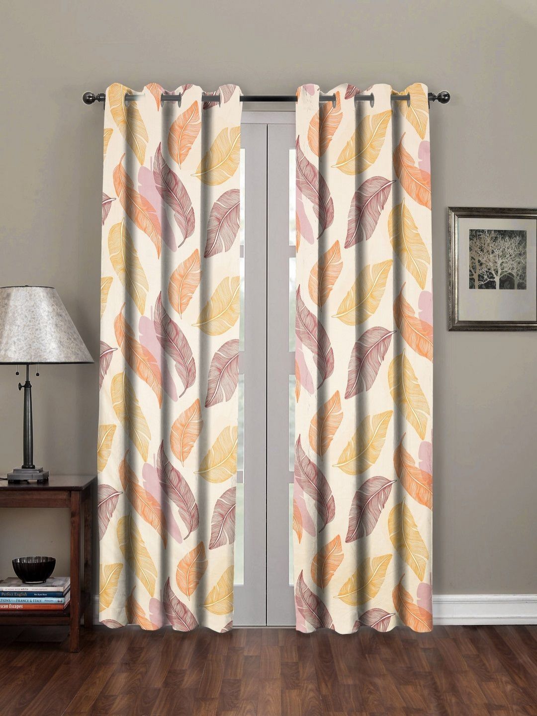 RRC Orange & Brown 2 Pieces Floral Printed Microfiber Cotton Door Curtains-picture-48