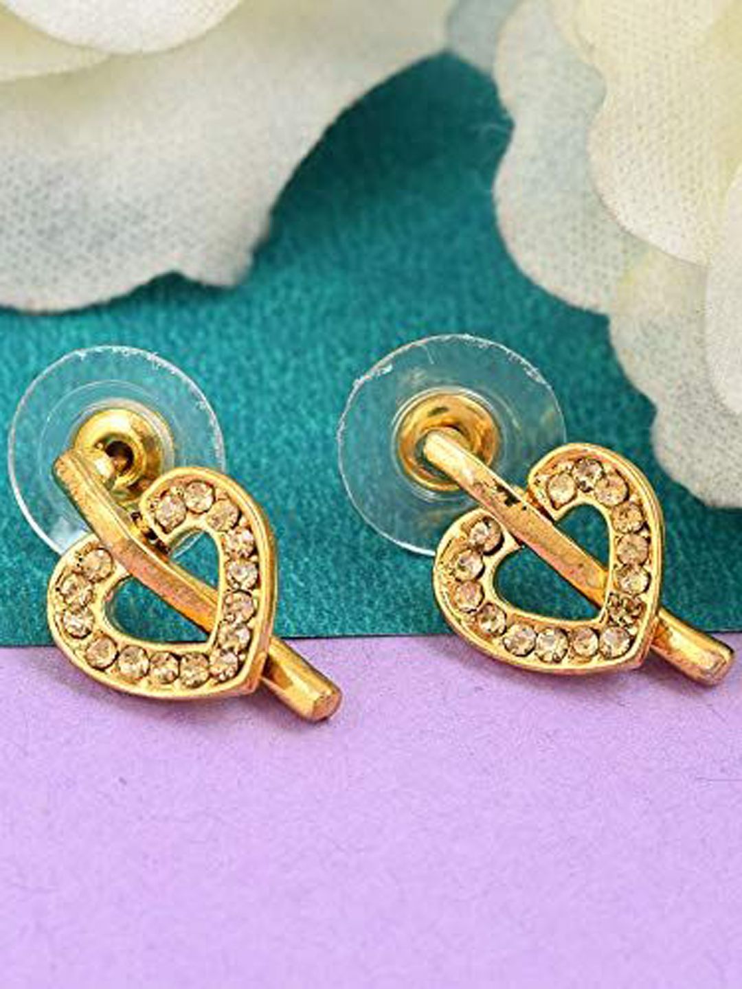 MEMOIR Gold-Plated Heart Shaped CZ Studded Cupid Valentines Drop Earrings-picture-28