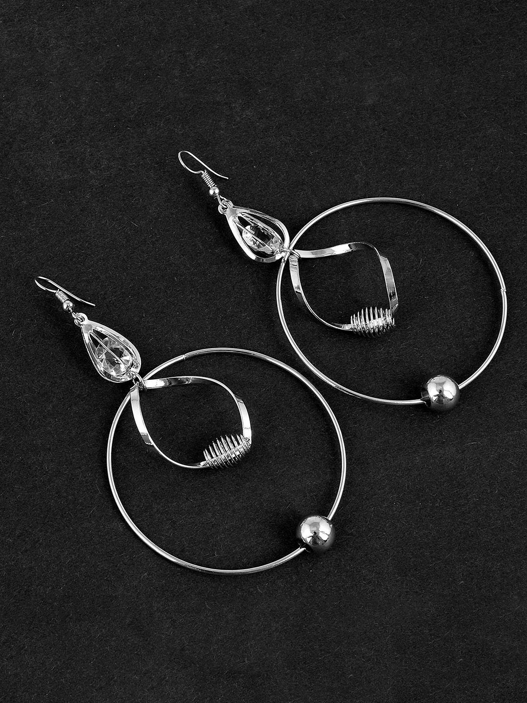 MEMOIR Silver-Plated Contemporary Oxidised Hoop Earrings-picture-26