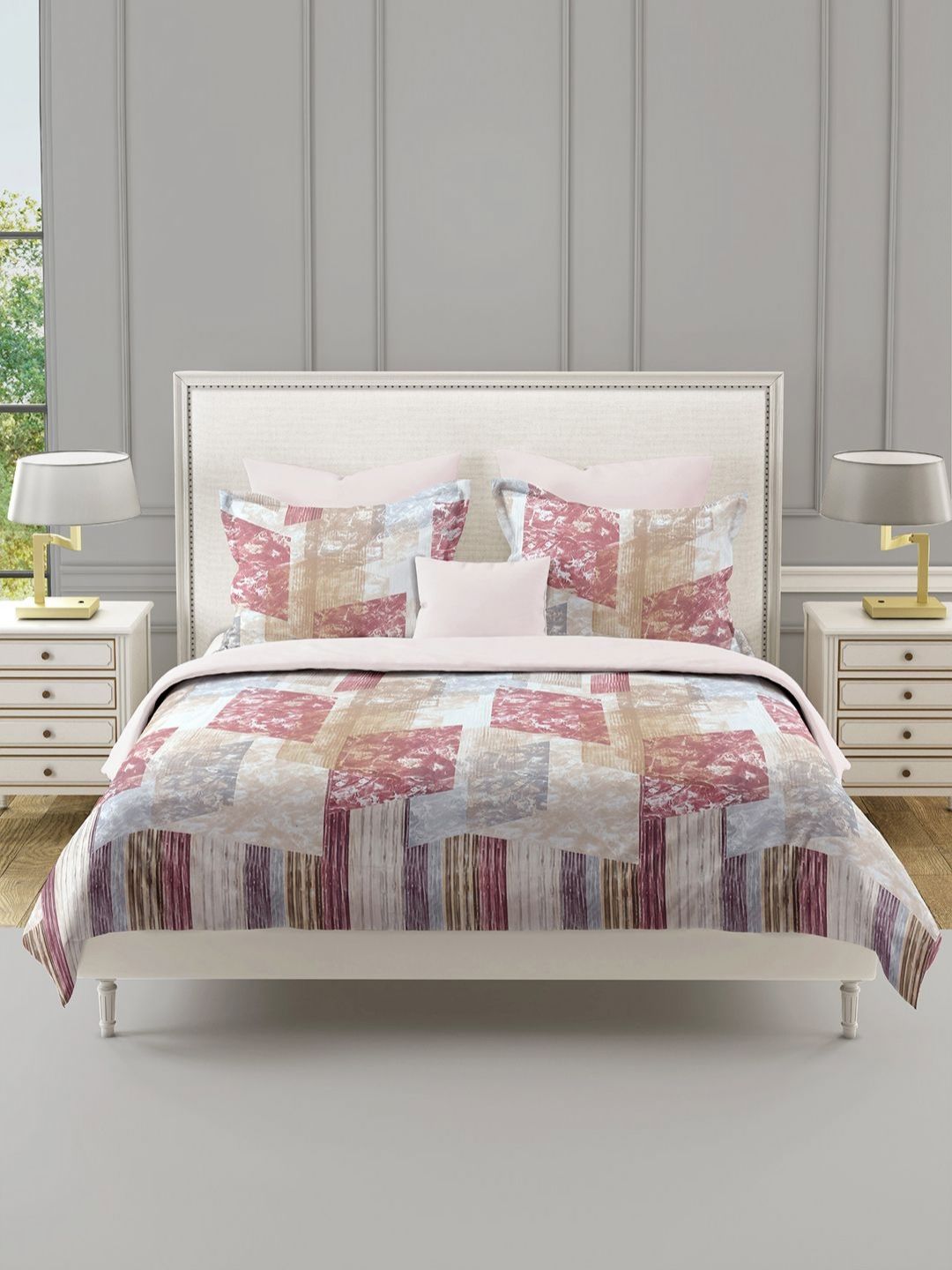SWAYAM Pink & Grey 210 TC Queen Bedsheet with 2 Pillow Covers-picture-39