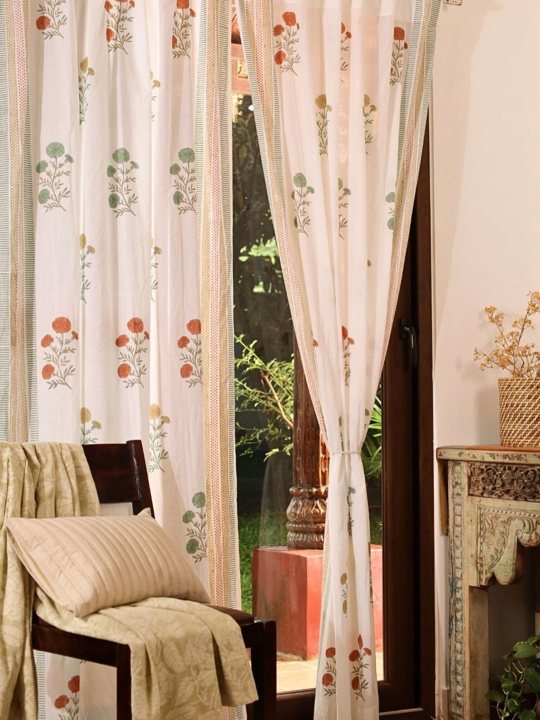 Peepul Tree Teal & Off White Set of 2 Floral Door Curtain-picture-35