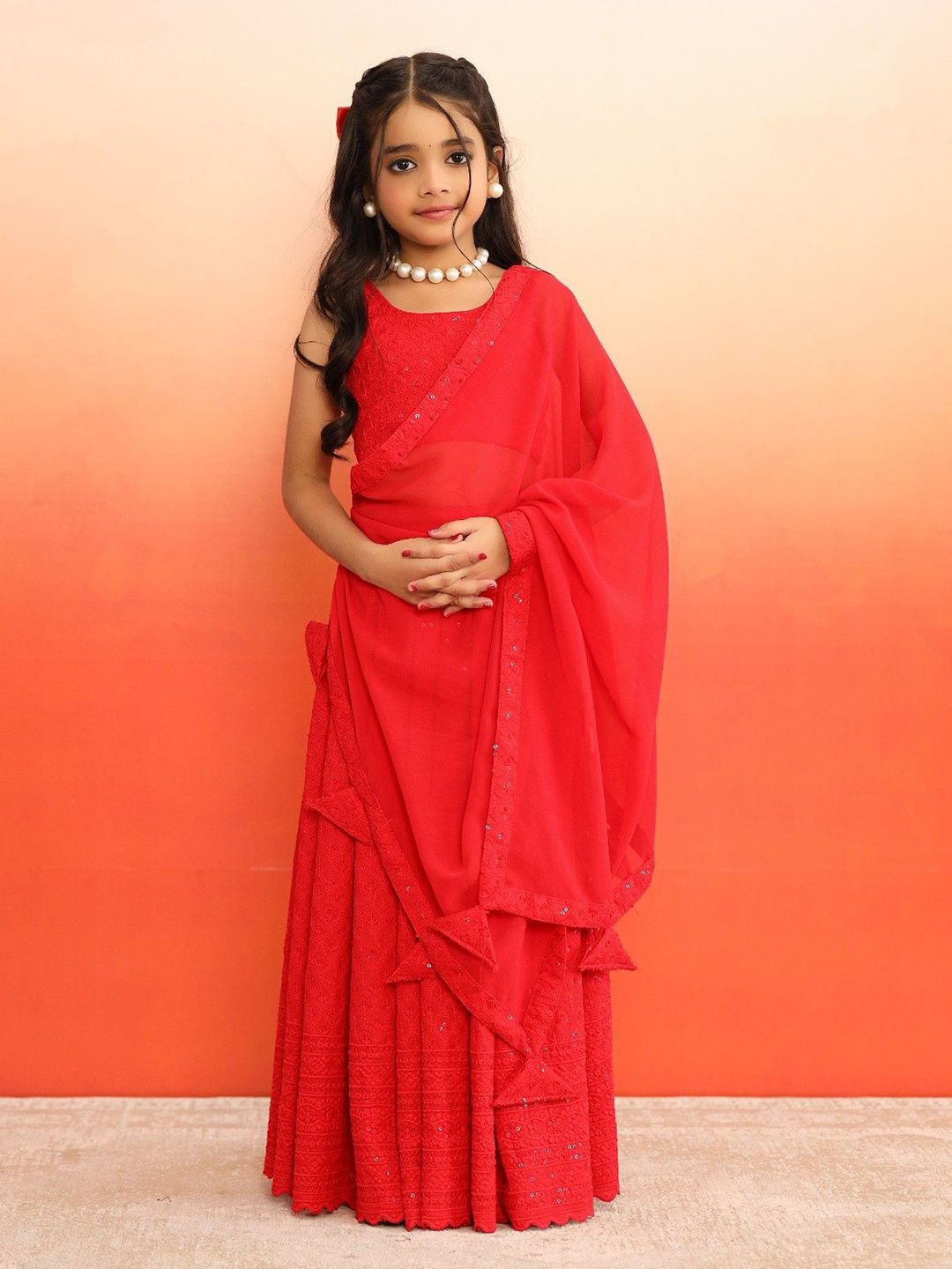 Futra Gabha Girls Embroidered Round Neck Lehenga & Blouse With Dupatta-picture-42