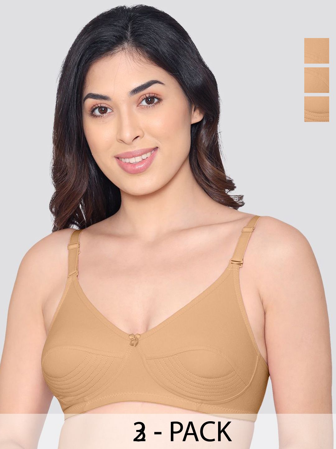 Kalyani Pranika Pack of 3 Full Coverage Side Stitching Everyday Bra CML-CML-CML