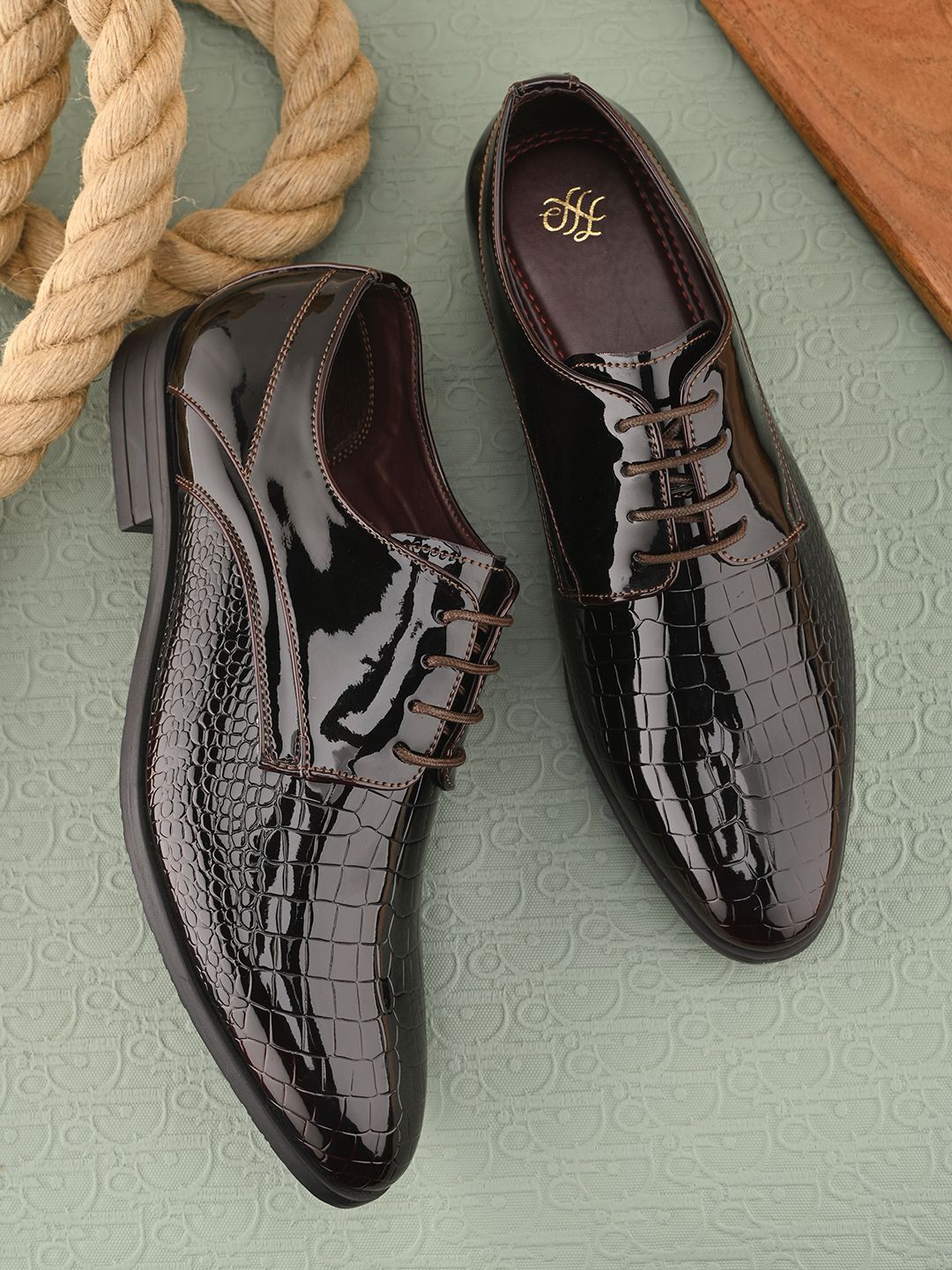House of Pataudi  Men Textured Formal Derbys-picture-12