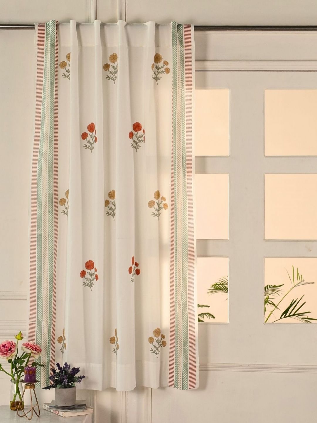 Peepul Tree Beige & Mustard Sheer Window Curtain-picture-34