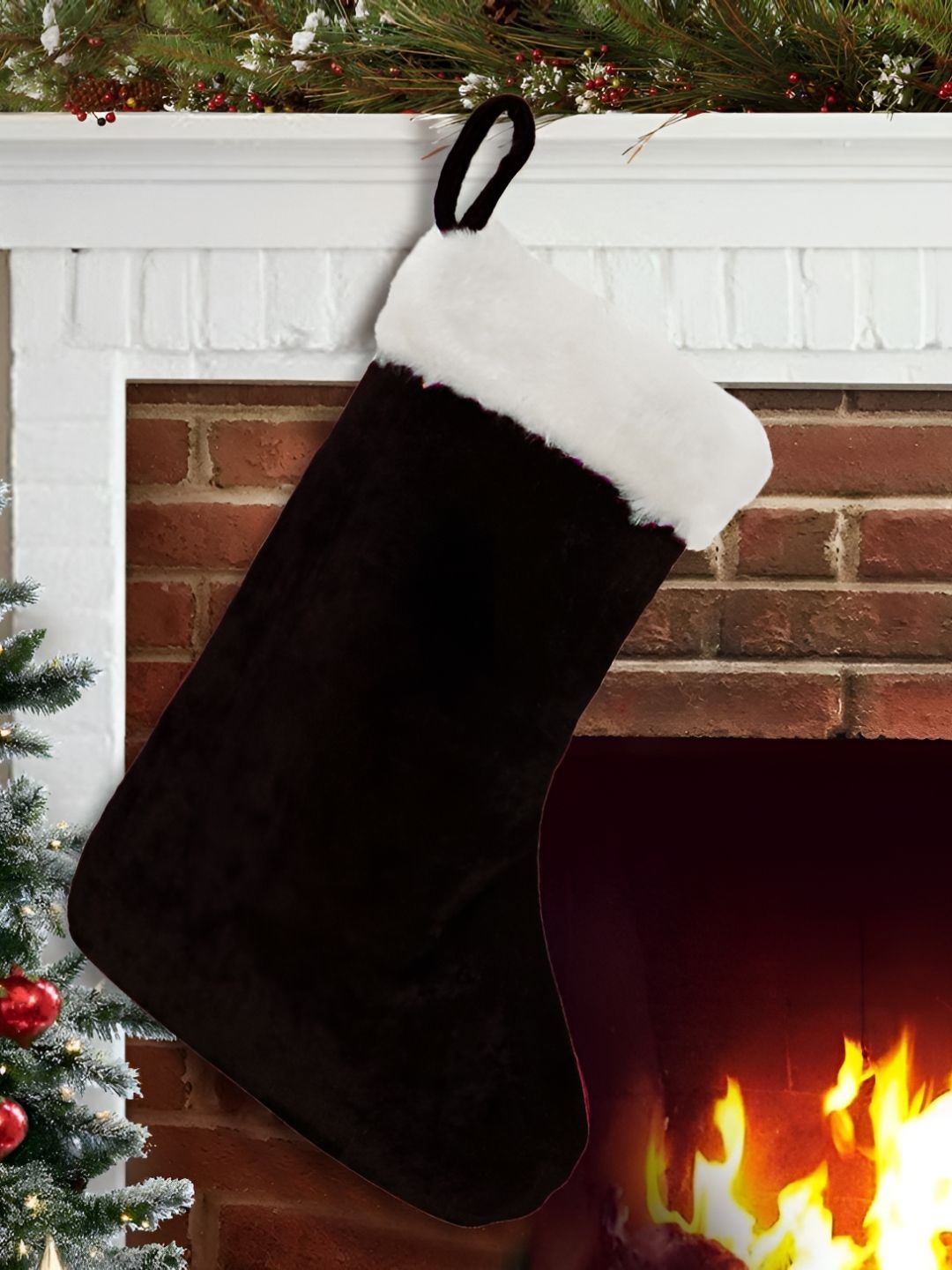 Home Heart Brown & White Velvet Christmas Stocking With Fur Cuff-picture-11
