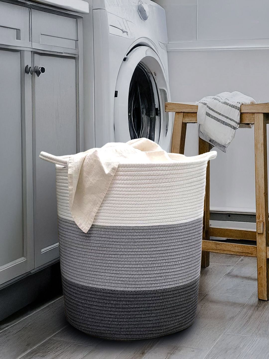 Prettykrafts Grey & Black Printed Jute Laundry Bag 50L