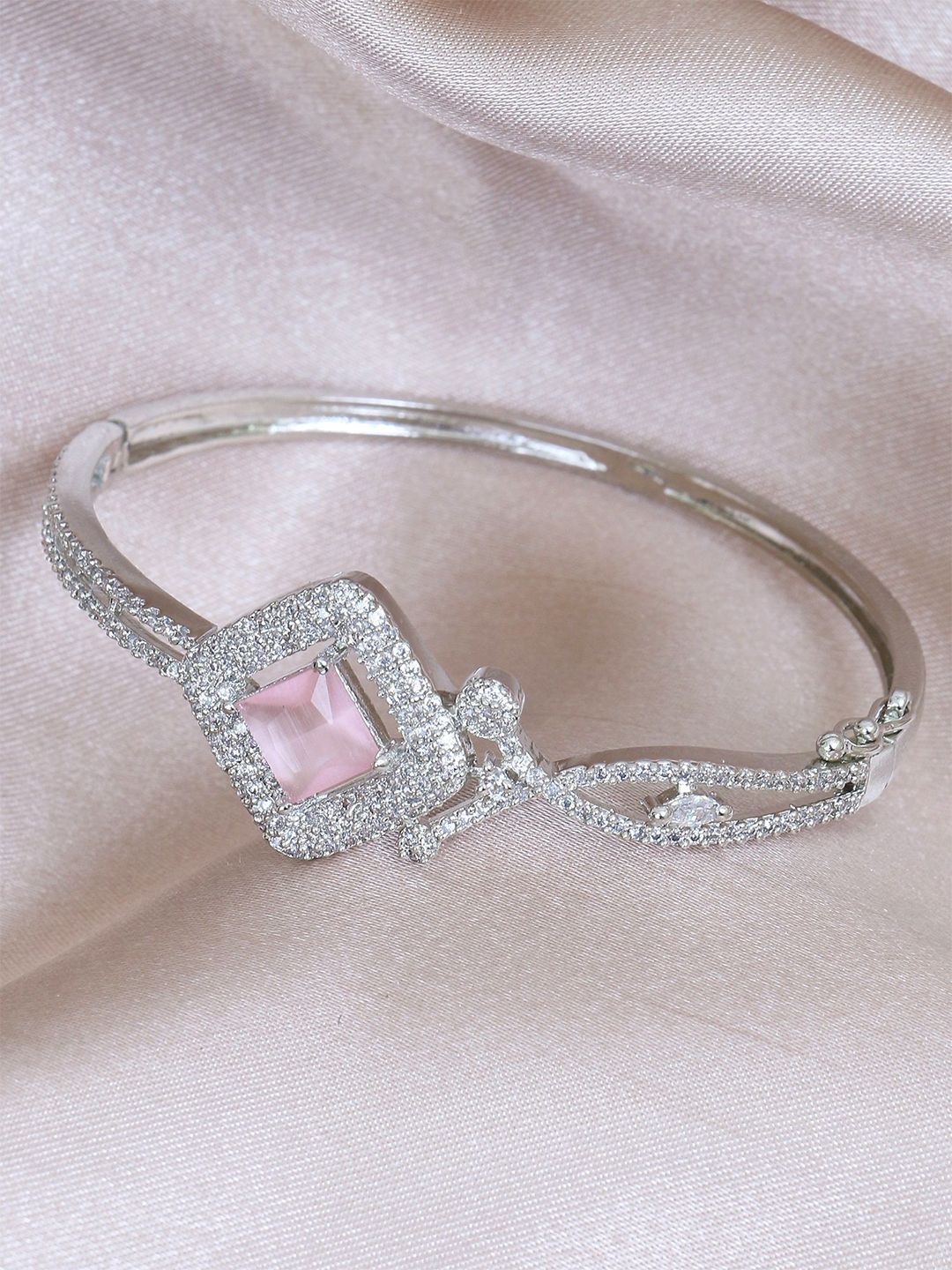 Adwitiya Collection Rhodium-Plated Cubic Zirconia Studded Bangle-Style Bracelet-picture-17