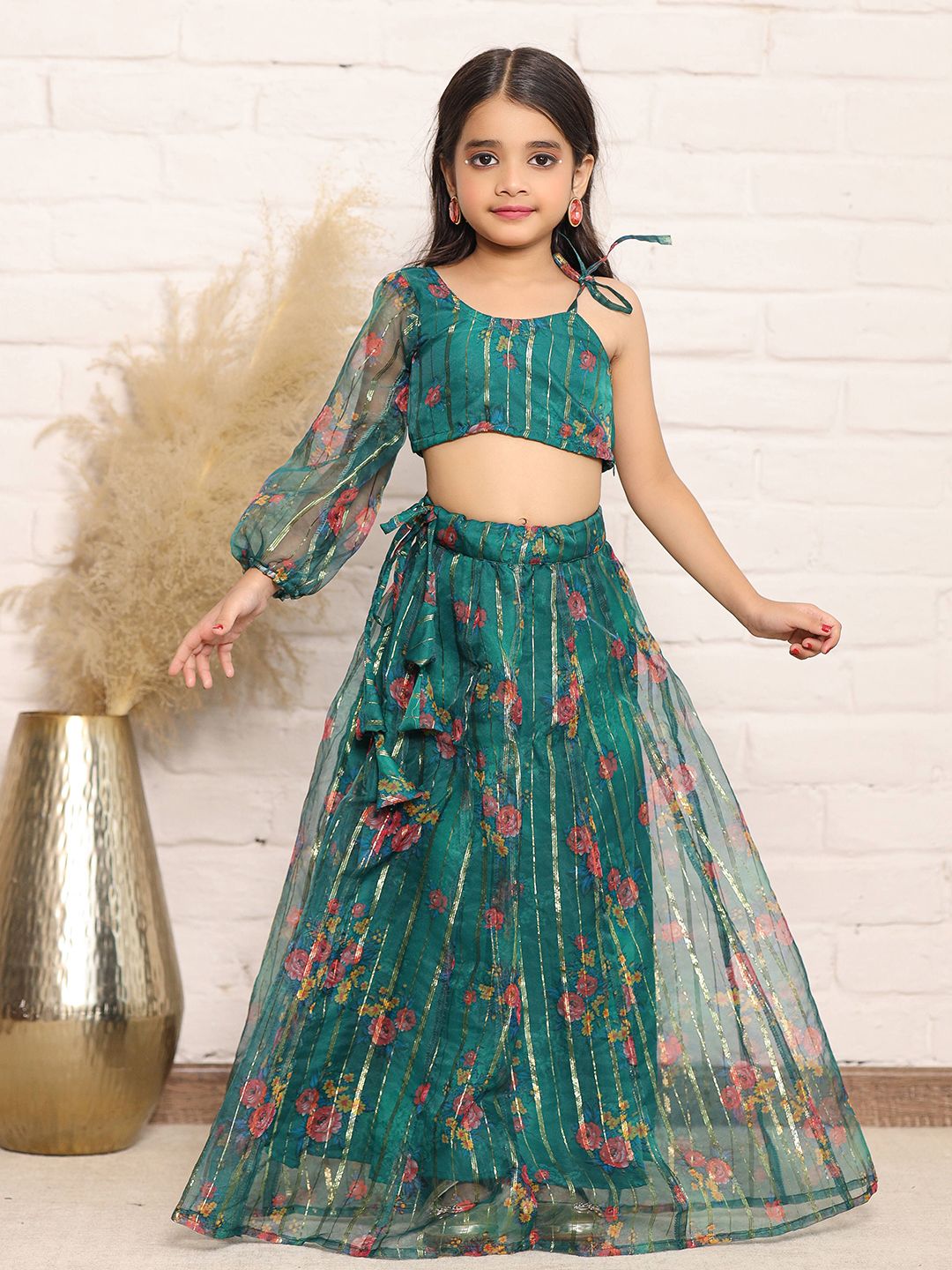 Futra Gabha Girls Floral Printed One Shoulder Lehenga Choli-picture-35