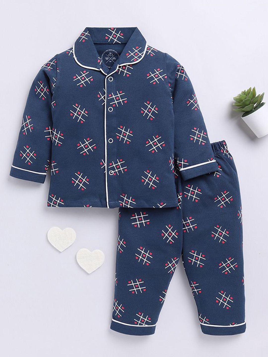 Clt.s Kids Printed Lapel Collar Pure Cotton Night Suit