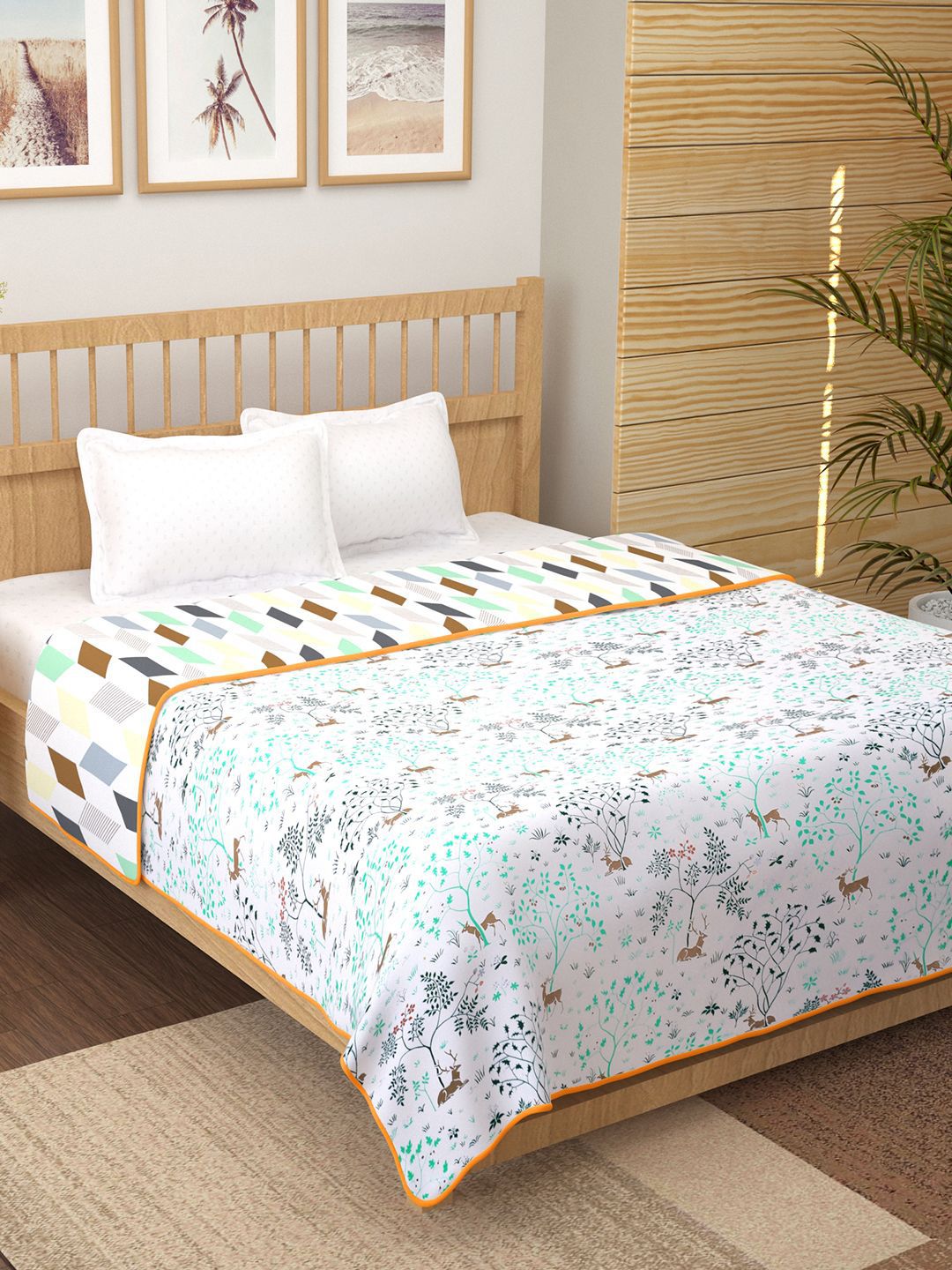Story@home Yellow & Blue Floral Printed Cotton AC Room 150 GSM Reversible Double Bed Dohar-picture-26