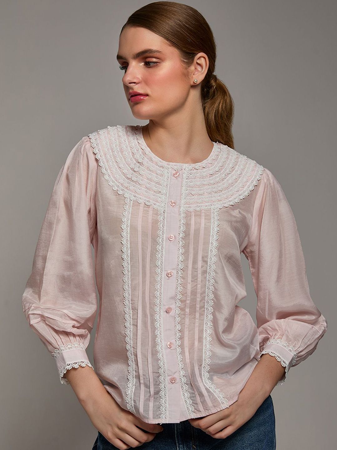 TORSHA Women Lace-UpShirt Style Top-picture-39