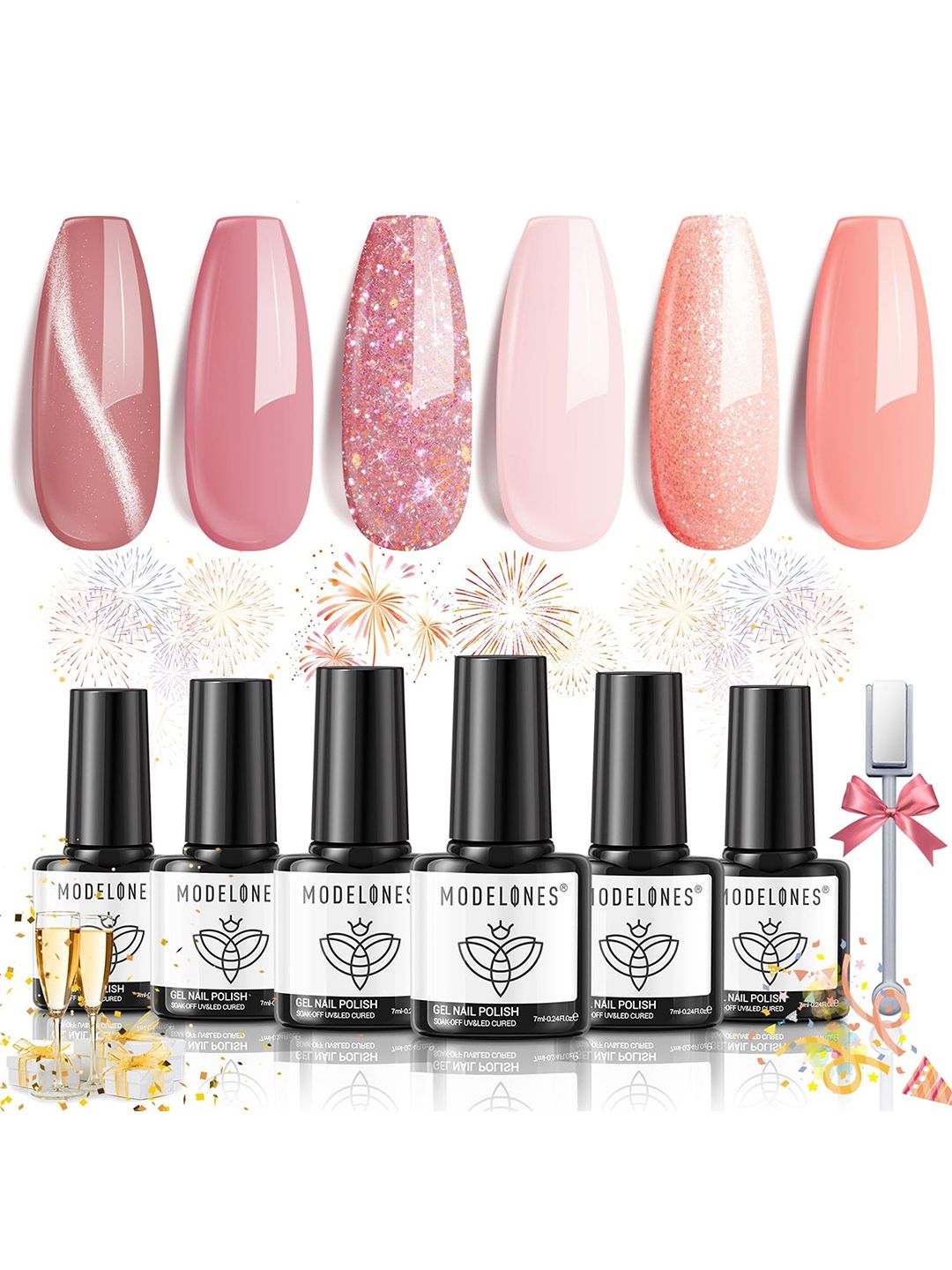Modelones Set Of 6 Gel Nail Soak Off UV & LED Nail Polish- 7 ml Each- Rose Manor-image-17