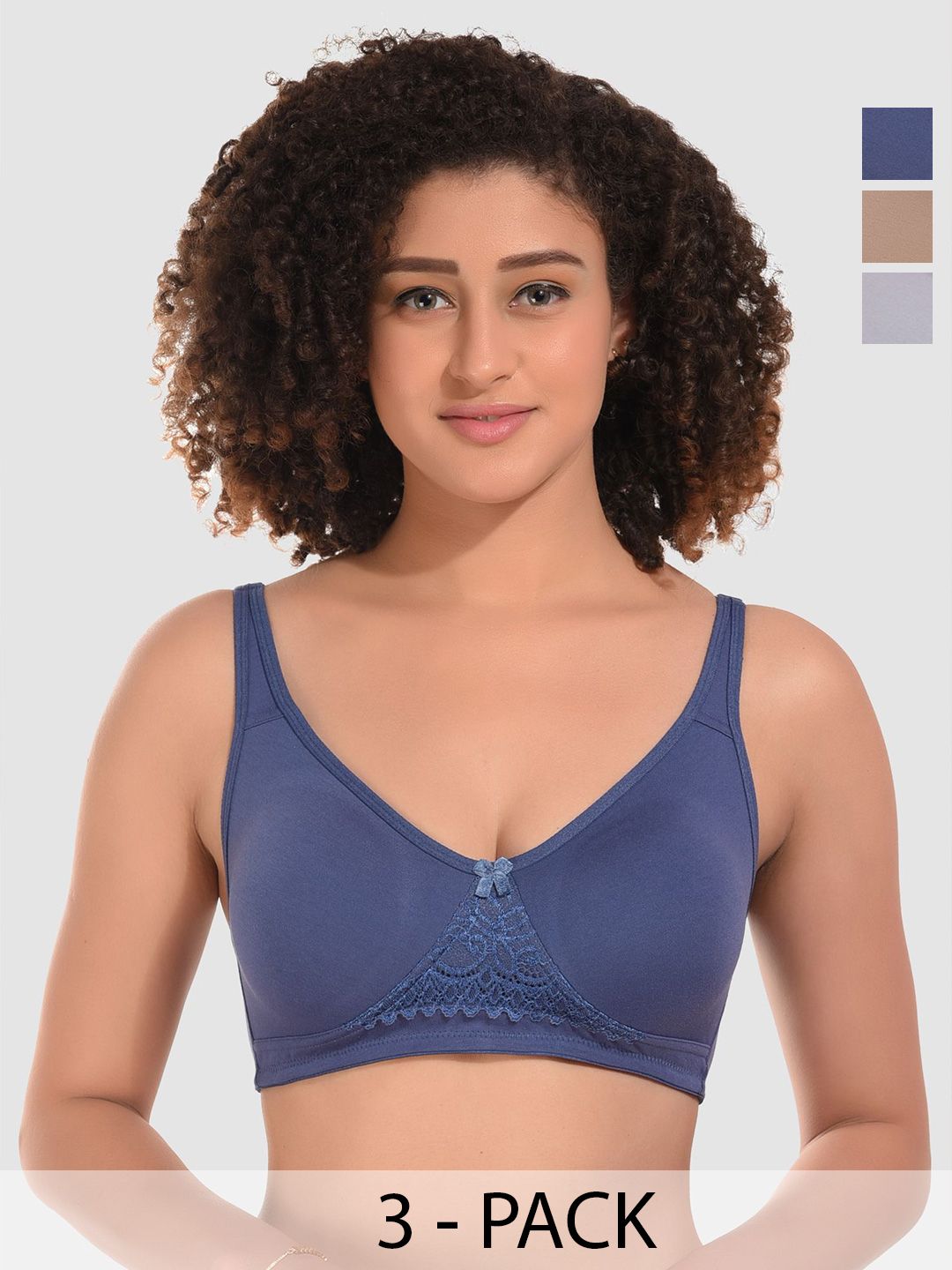 Designer Bugs Pack Of 3 Floral Full Coverage T-shirt Bra