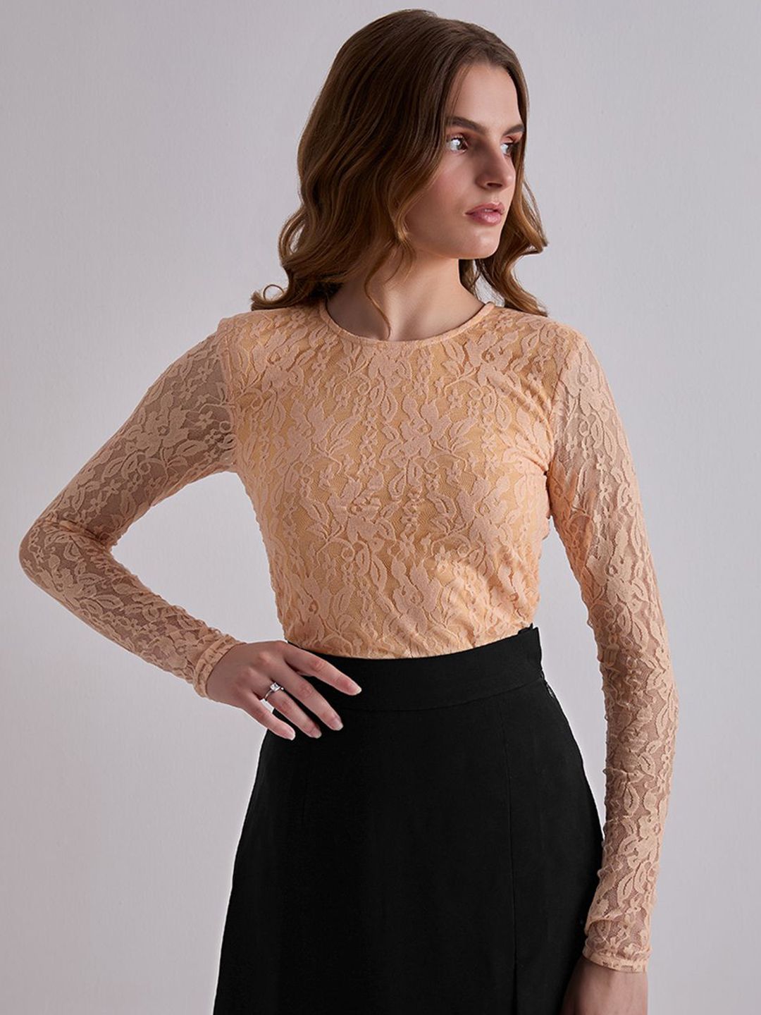 TORSHA Women Floral Self Design Net long Top-picture-58