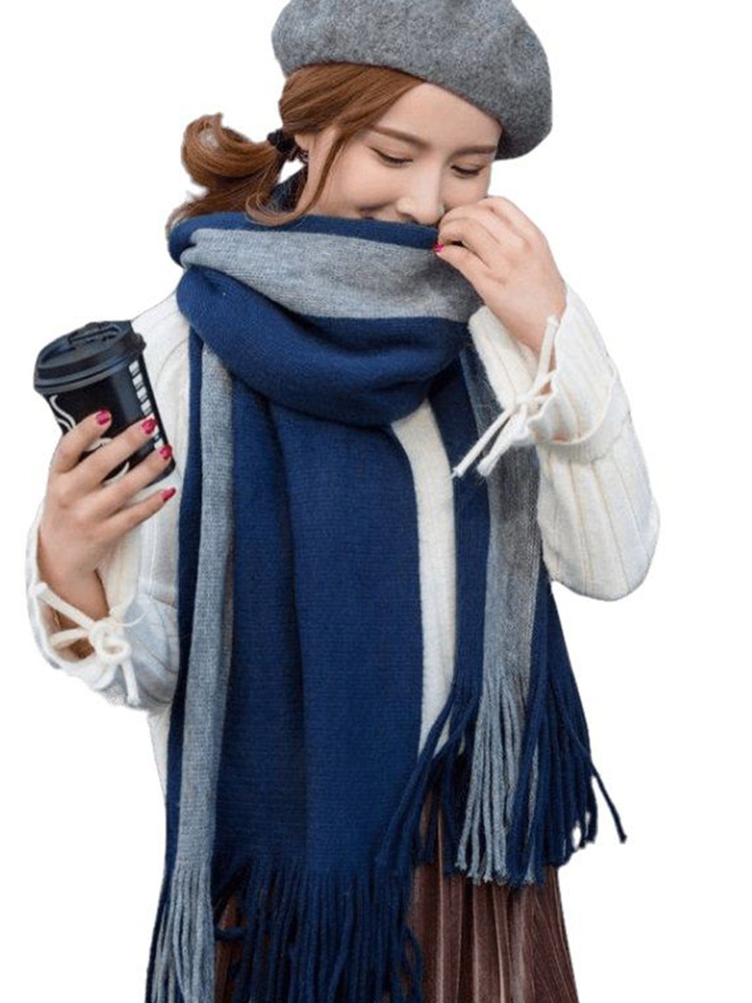 Alexvyan Women Blue Colorblock Woolen Soft & Warm Scarf