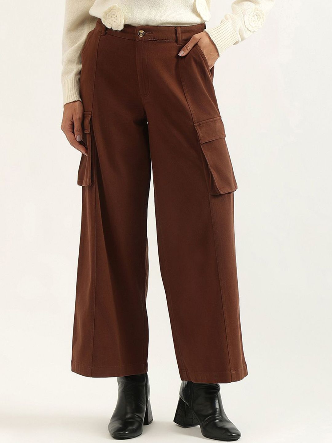 United Colors of Benetton Women Cotton Regular Fit High-Rise Trousers-picture-43