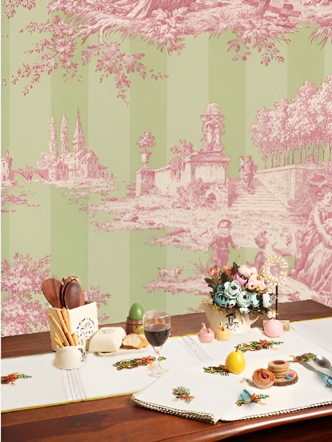 BAESD Off White & Green Printed Cotton Table Napkin-image-9