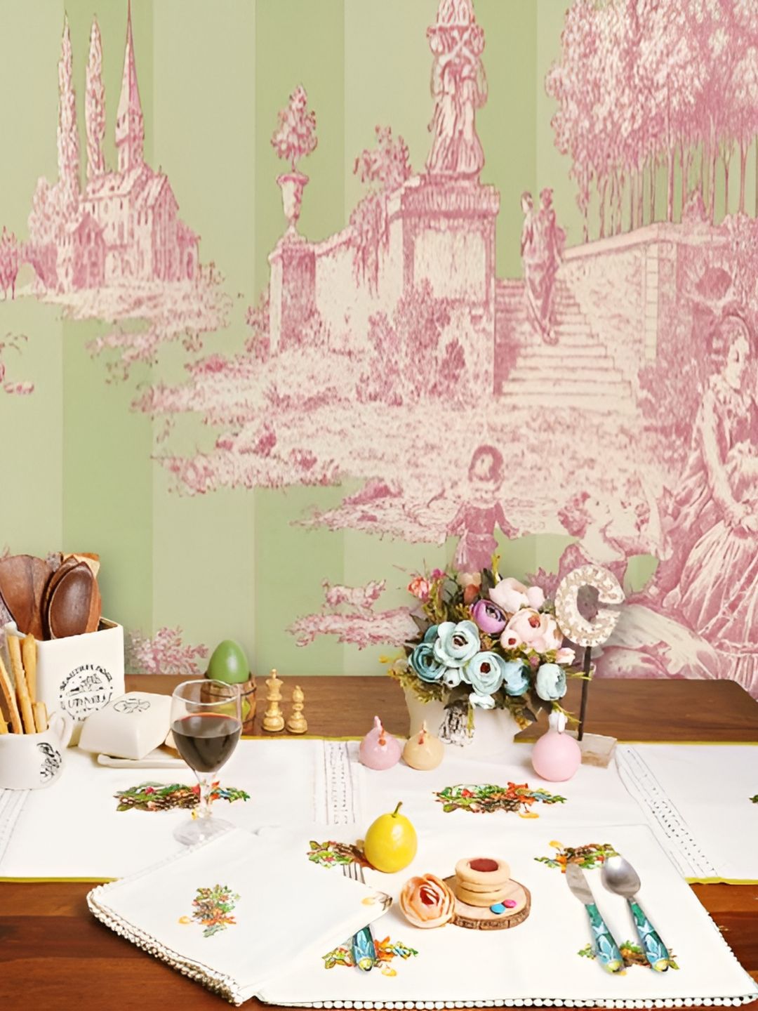 BAESD Off White & Green Printed Rectangle Table Placemats-image-17