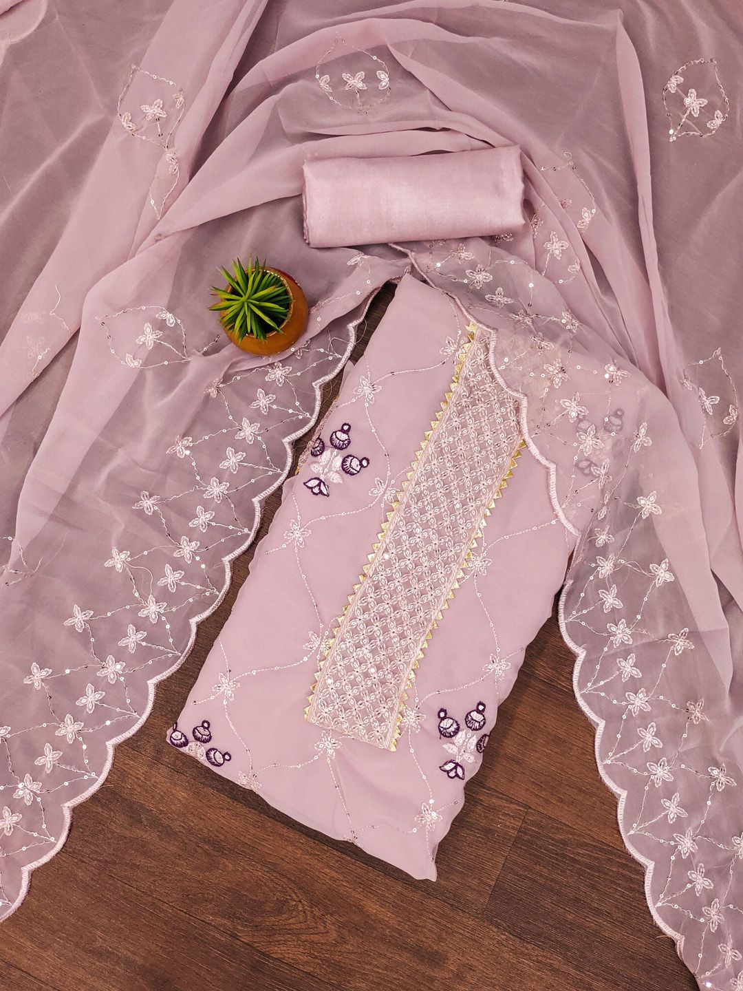KALINI Embroidered Silk Georgette Unstitched Dress Material-picture-32