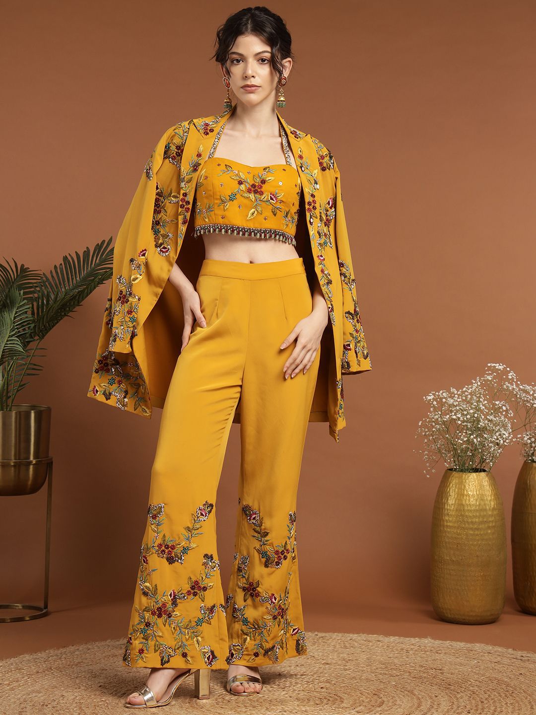 RIRASA Embroidered Square Neck Blouse & Trousers With Jacket Co-Ords-picture-20