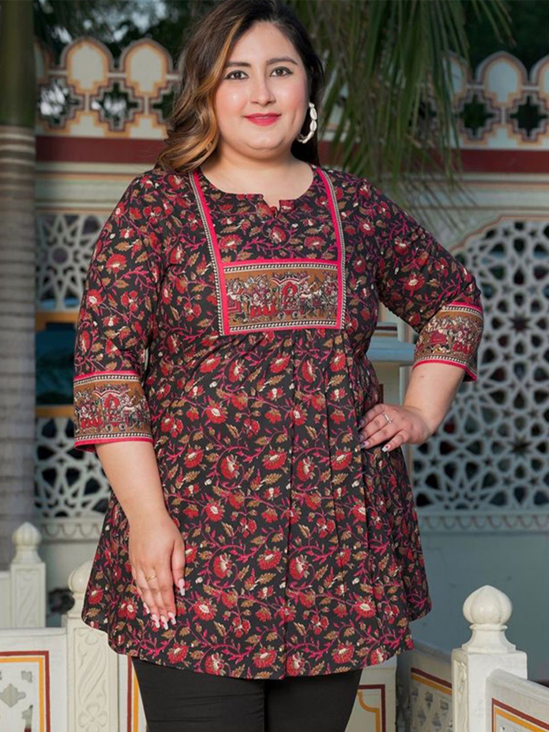 IKRASS Women Floral Printed V-Neck Pure Cotton Daily Kurti-picture-35