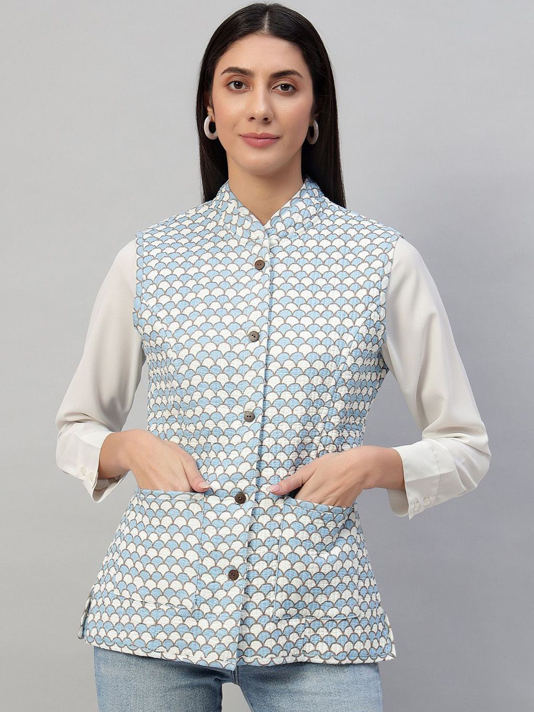 HANDICRAFT PALACE Printed Longline Quilted Jacket