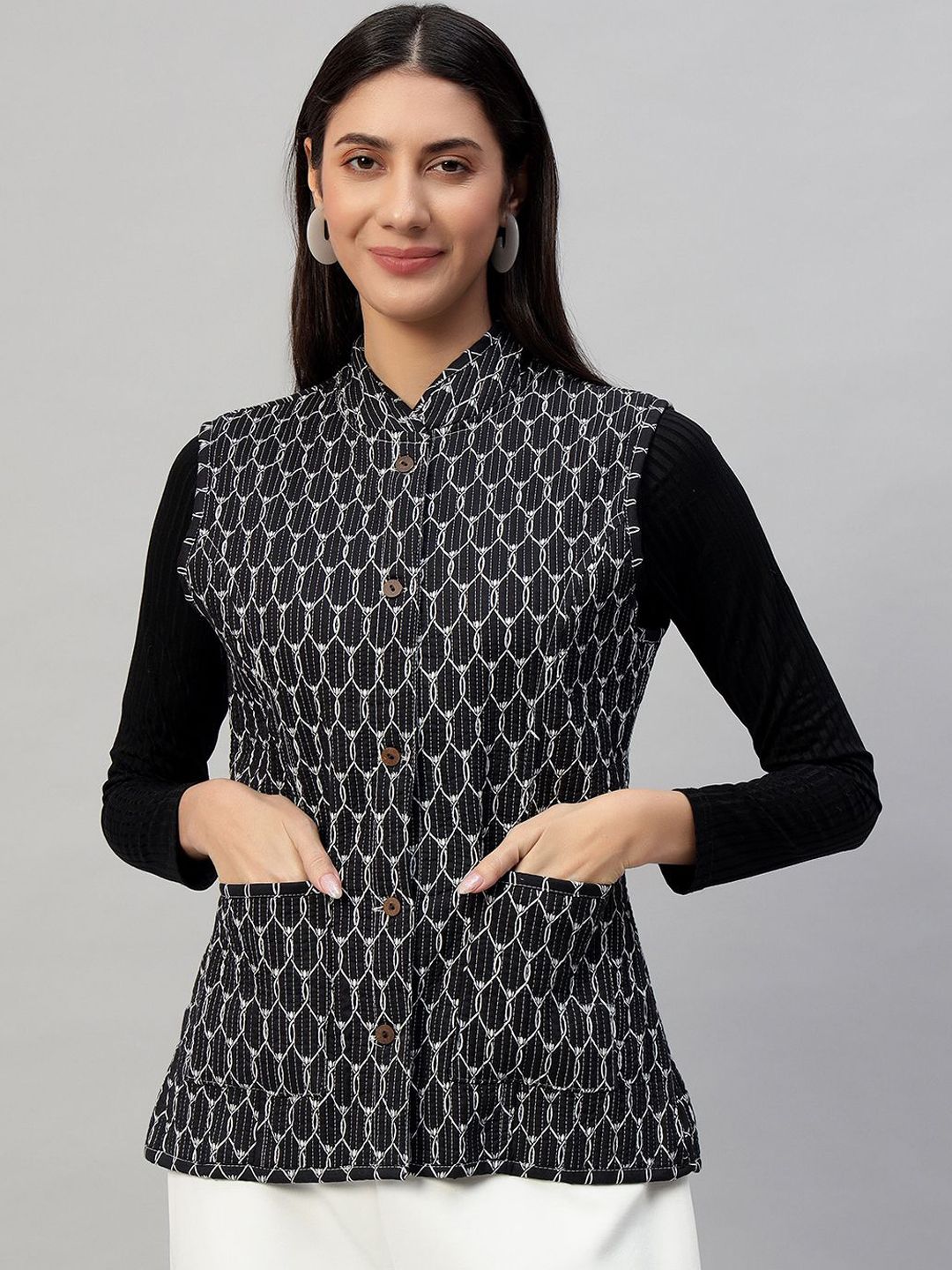HANDICRAFT PALACE Women Geometric Reversible Longline Quilted Jacket