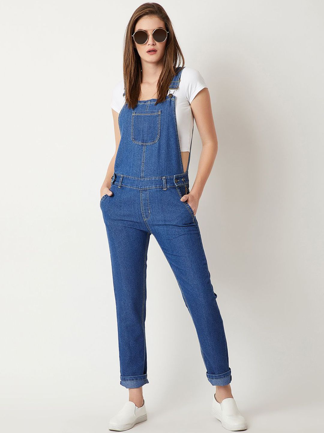 Miss Chase Women Denim Dungaree With T-shirt