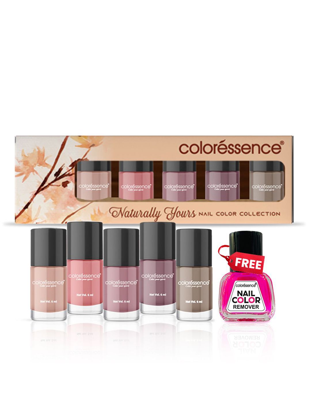 Coloressence Naturally Yours Set Of 5 Quick Dry Nail Paint With Remover - 6 ml Each-picture-29