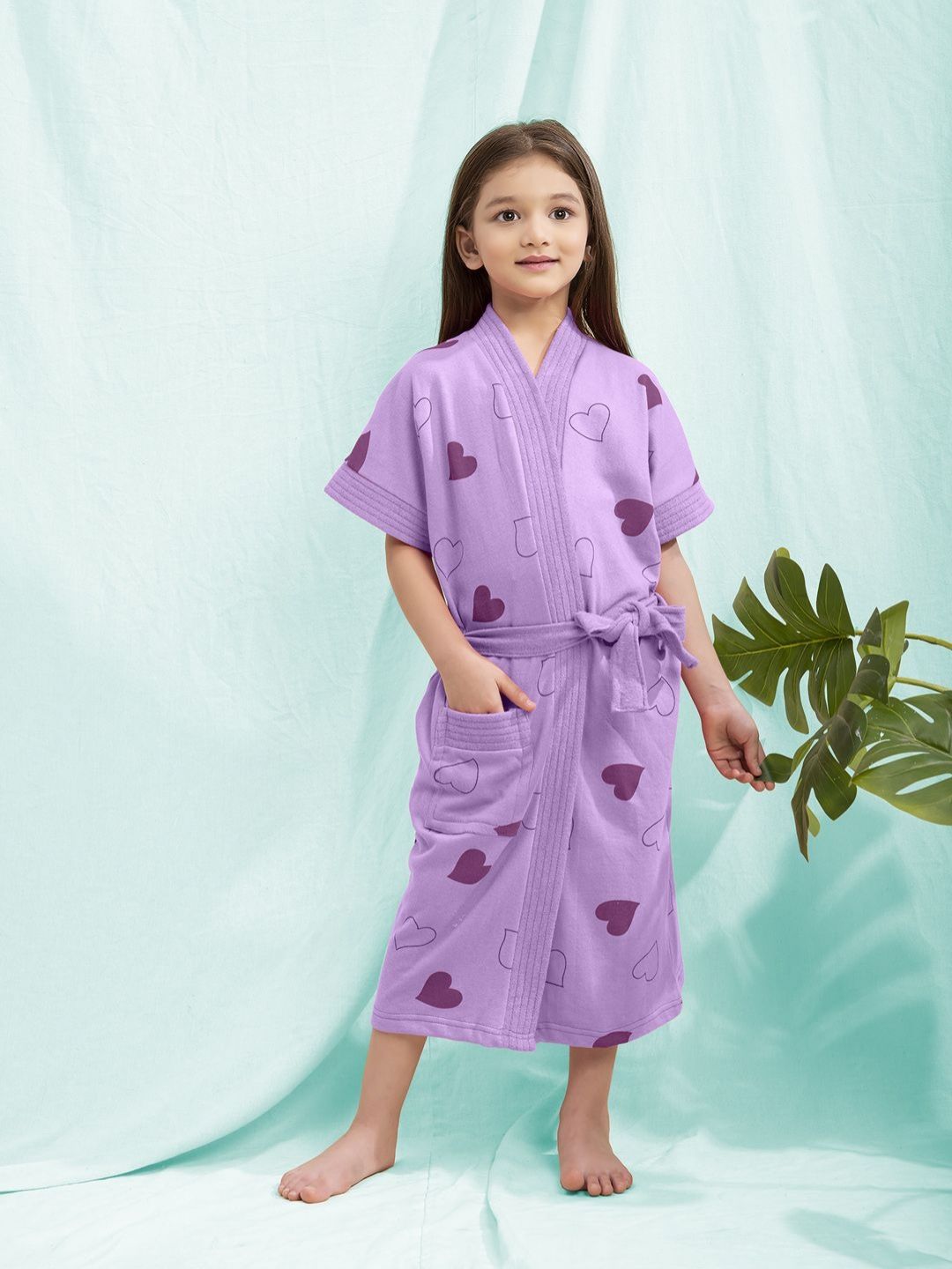 HotGown Kids Lavender Printed Terry Cotton Bath Robe