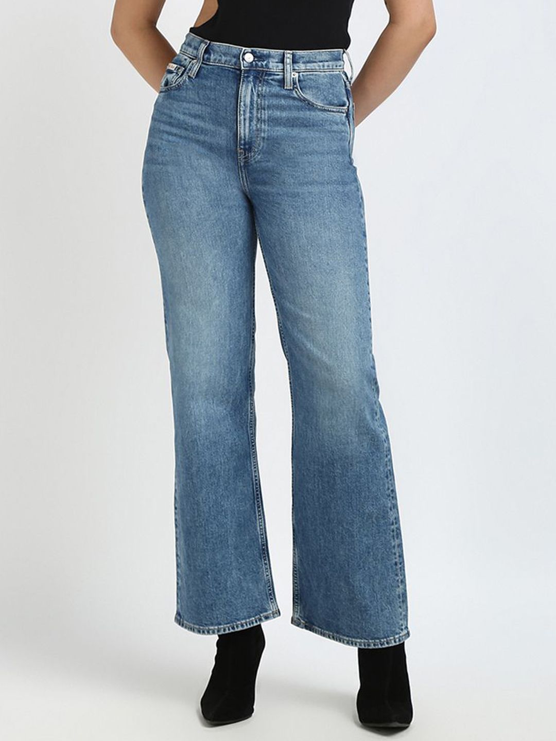 Calvin Klein Jeans Women Cotton Wide Leg Mid-Rise Jeans-picture-13