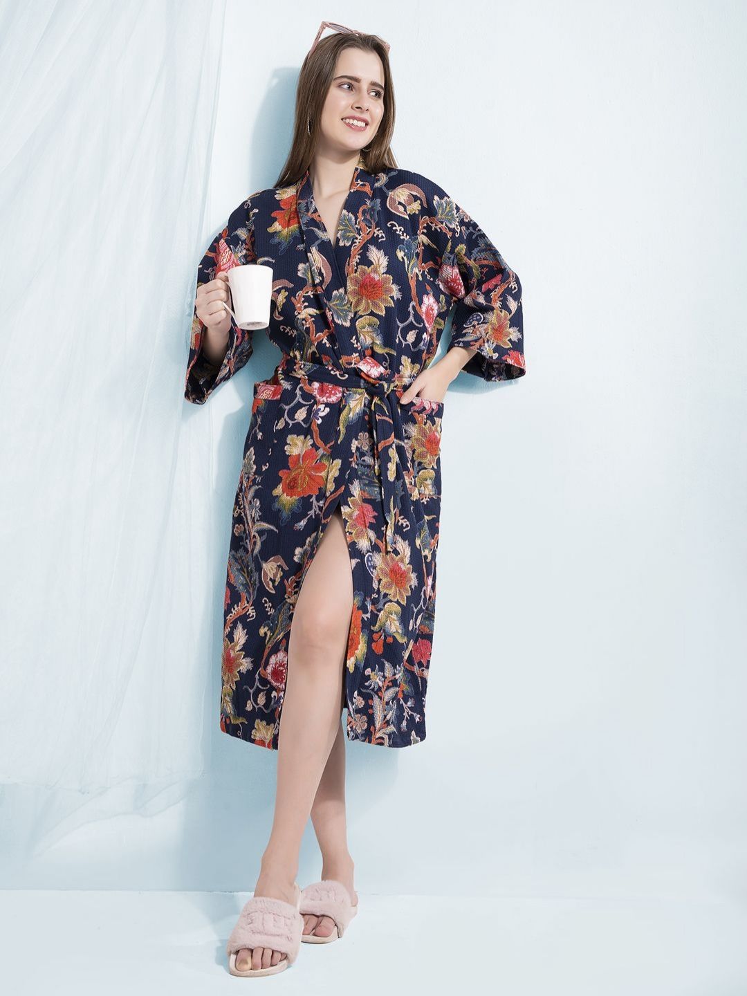 LacyLook Women Waffle Printed Pure Cotton Bath Robe-picture-39