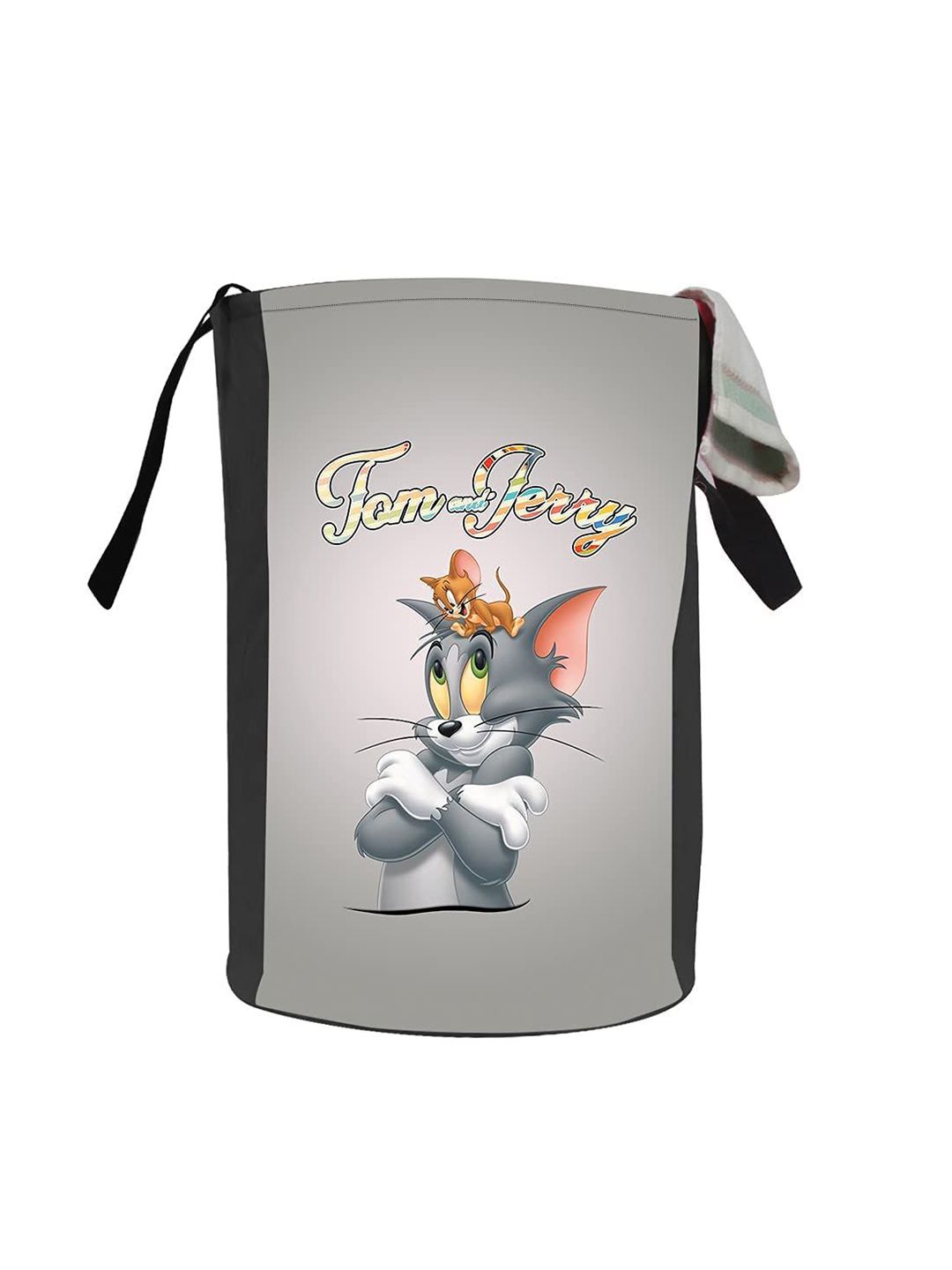 prettykrafts Grey & Black Printed Foldable Large Laundry Bag-image-35